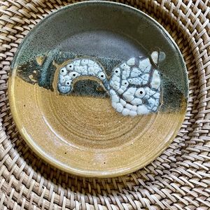 Pottery Green Glazed Plate Signed Decor